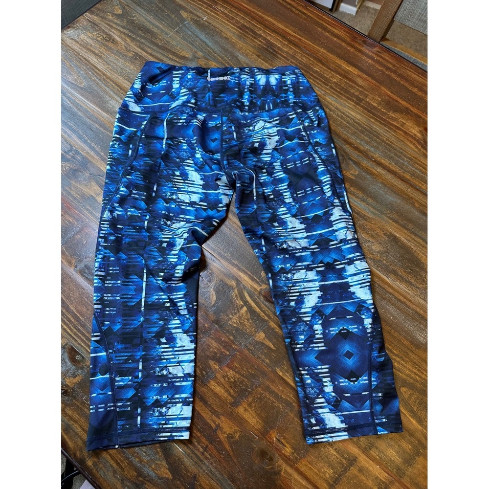 Ododos Womens Blue Geometric Kaleidoscope High Waisted Capri Leggings Pockets L - Picture 6 of 7